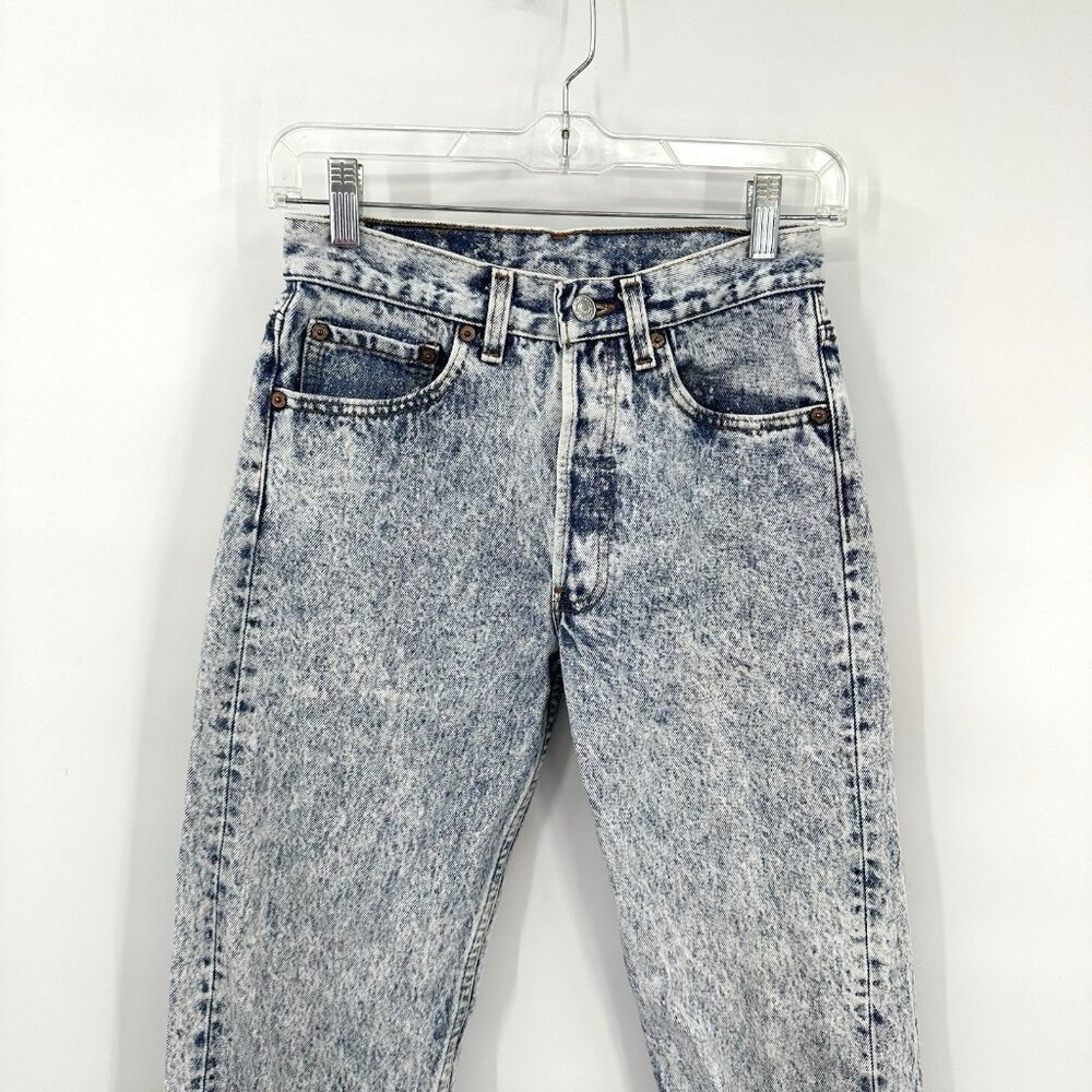 LEVIS 501 jeans acid wash blue 25W 31L US 2 4 vintage 80s 90s high rise straight - Picture 3 of 14
